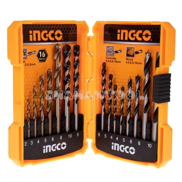 INGCO 16Pcs Metal Concrete &amp; Wood Drill Bits Set AKD9165
