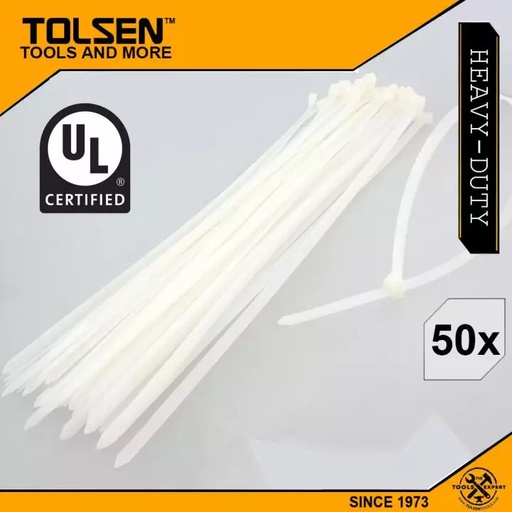 [1000303] Tolsen Plastic Cable Zip Tie Fasten Wrap 3.6X200mm 50Pcs 50108