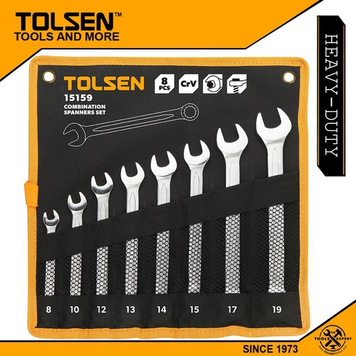 [1000056] Tolsen 8Pcs Combination Spanner Set (8,10,12,13,14,15,17,19mm) 15159