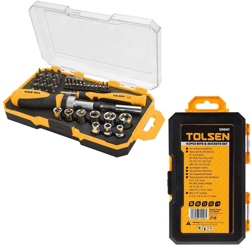 [1000078] Tolsen Screwdriver Set 42pc bits and sockets precision 20041